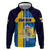 Custom Sweden Flag and Coat of arms Zip Hoodie Three Crowns of Sweden