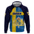 Custom Sweden Flag and Coat of arms Zip Hoodie Three Crowns of Sweden