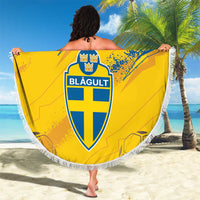 Round Sweden football beach blanket, yellow with fringe