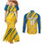 Custom Sweden Football Couples Matching Mermaid Dress and Long Sleeve Button Shirt Sporty Style