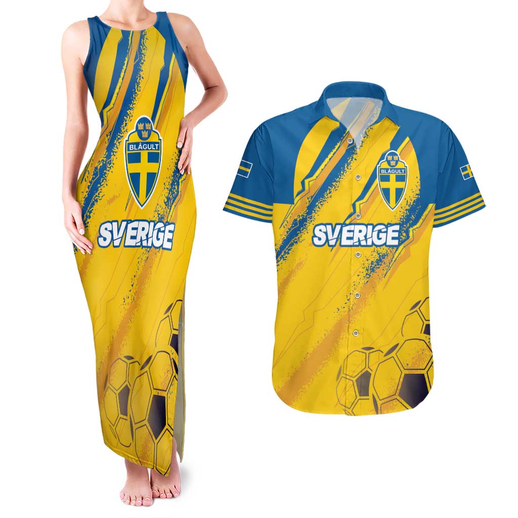 Custom Sweden Football Couples Matching Tank Maxi Dress and Hawaiian Shirt Sporty Style