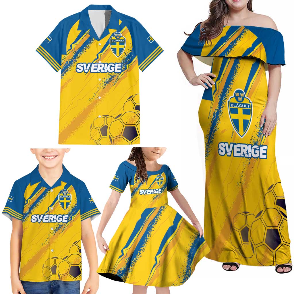 Custom Sweden Football Family Matching Off Shoulder Maxi Dress and Hawaiian Shirt Sporty Style