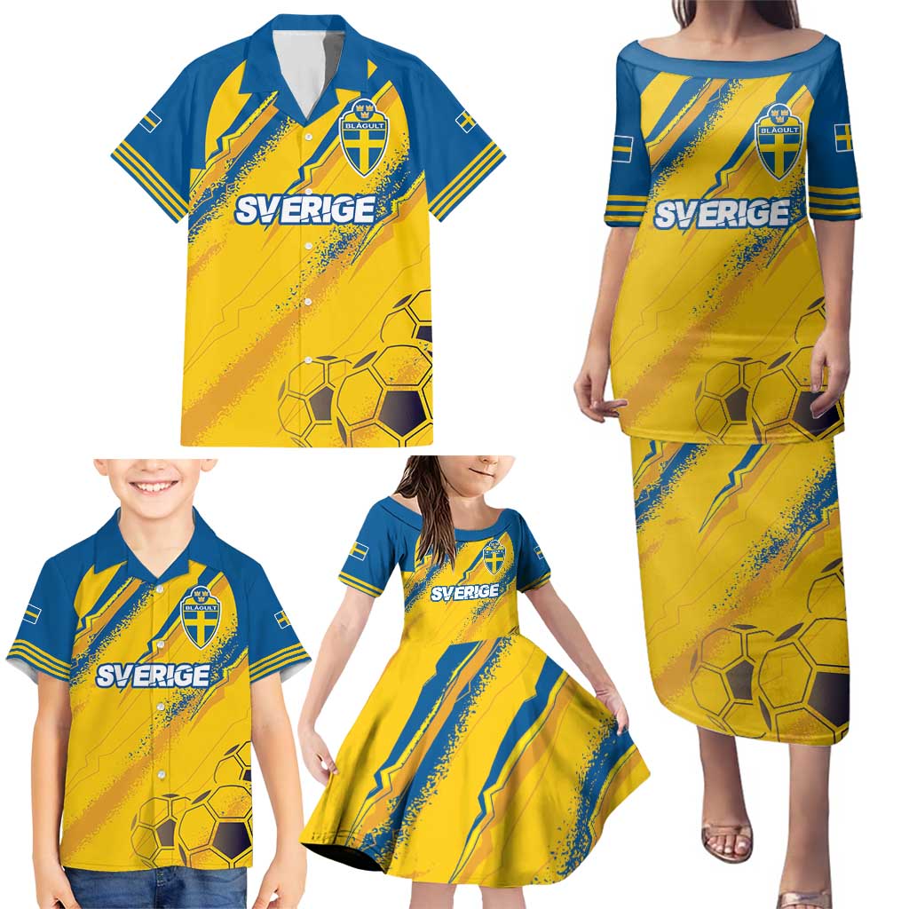 Custom Sweden Football Family Matching Puletasi and Hawaiian Shirt Sporty Style