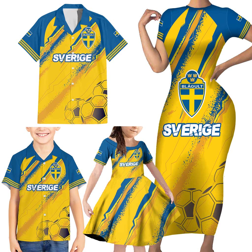 Custom Sweden Football Family Matching Short Sleeve Bodycon Dress and Hawaiian Shirt Sporty Style