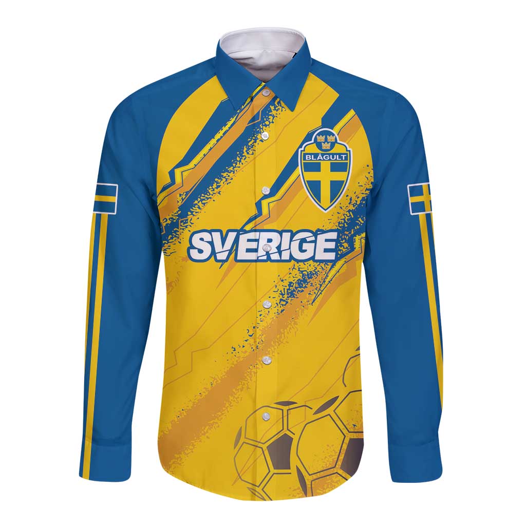 Custom Sweden Football Long Sleeve Button Shirt Sporty Style