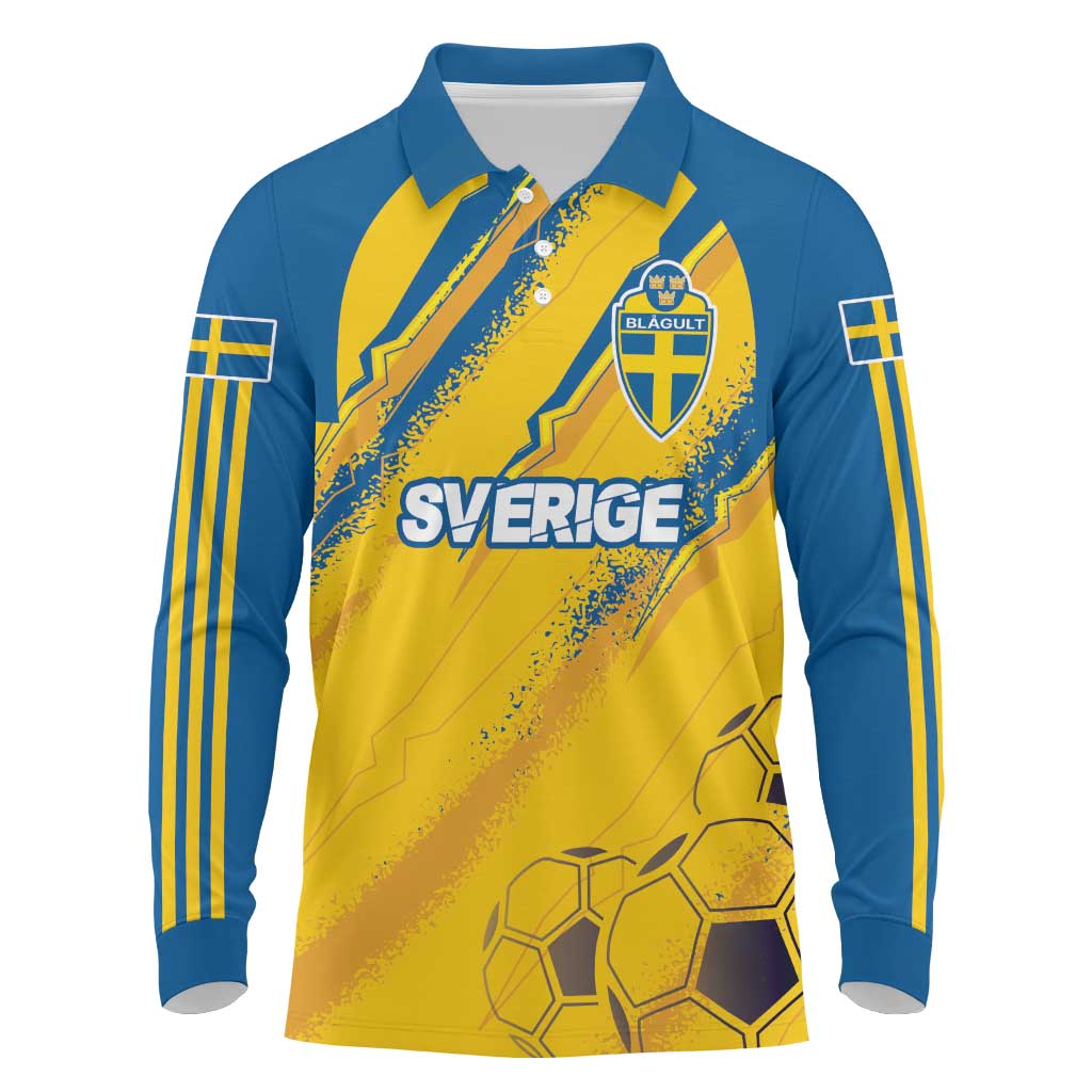 Custom Sweden Football Long Sleeve Polo Shirt Sporty Style