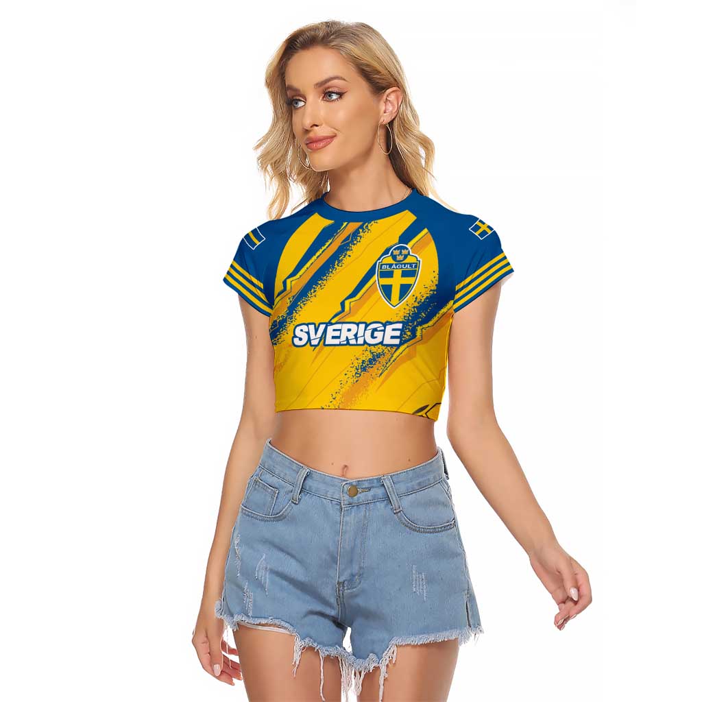 Custom Sweden Football Raglan Cropped T Shirt Sporty Style