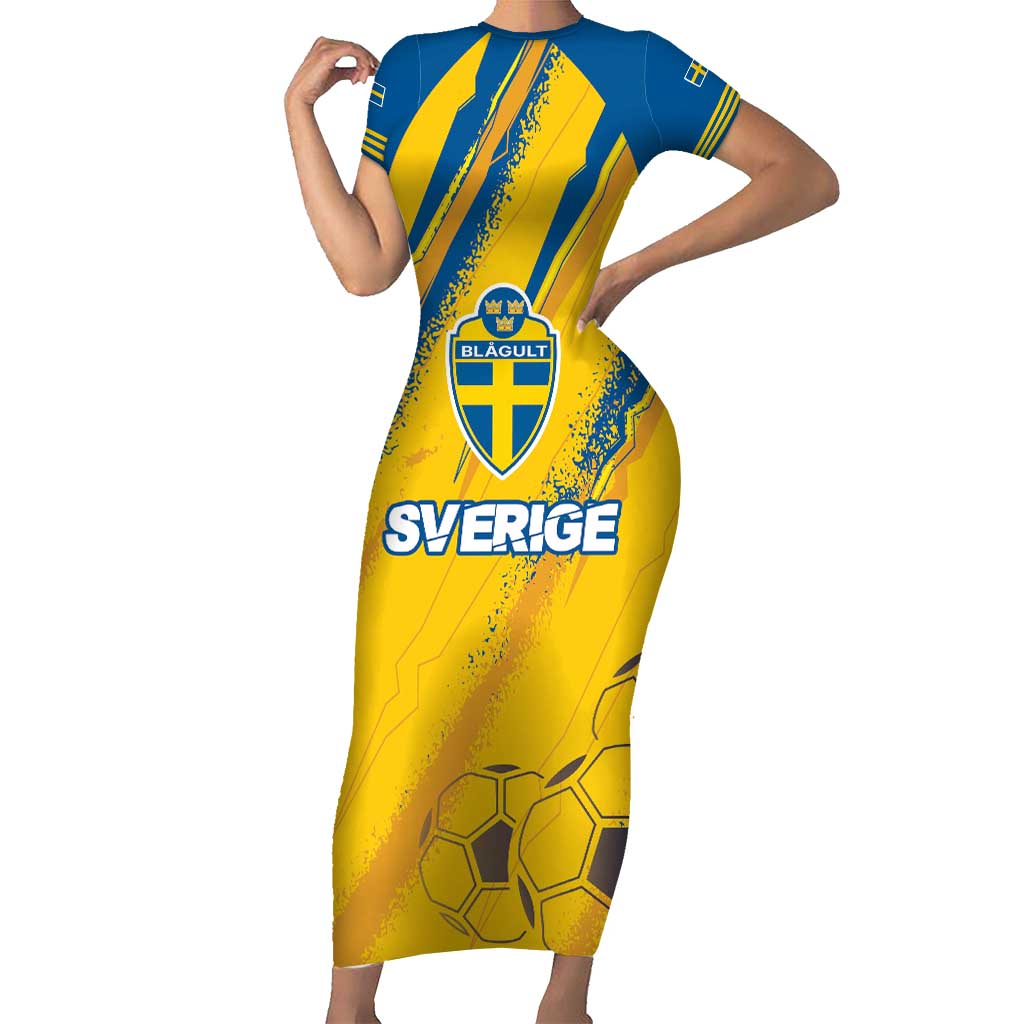 Custom Sweden Football Short Sleeve Bodycon Dress Sporty Style