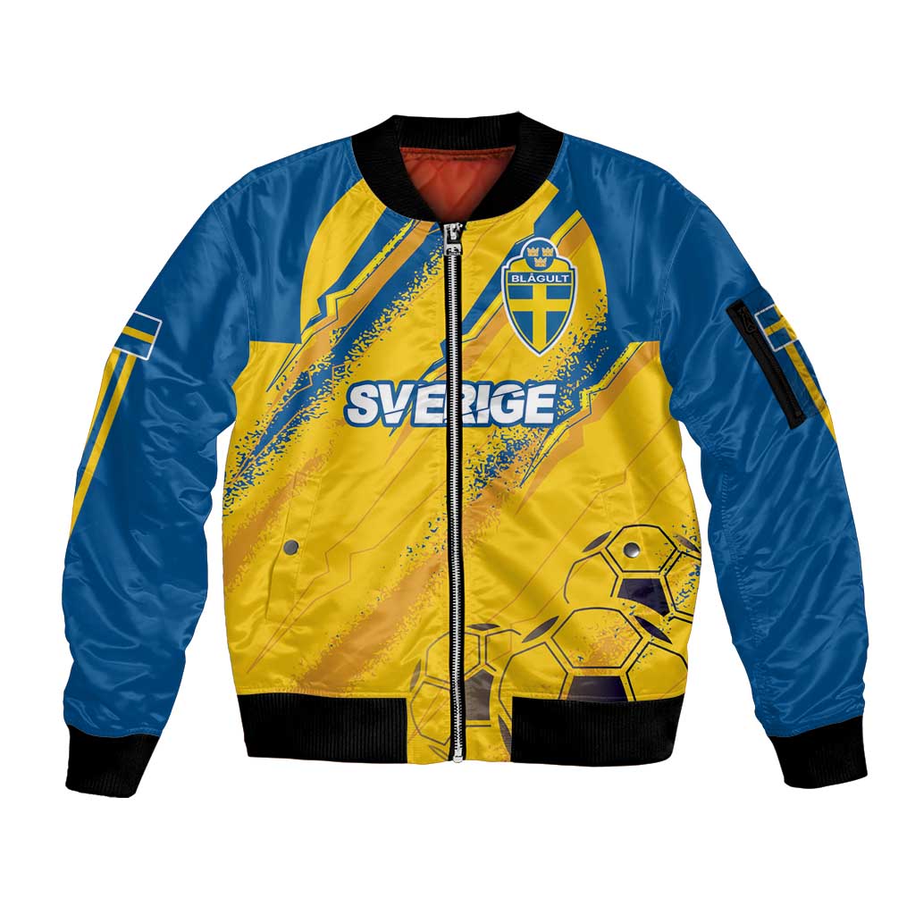 Custom Sweden Football Sleeve Zip Bomber Jacket Sporty Style