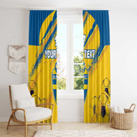 Pair of yellow and blue soccer window curtain panels with crest and football pattern