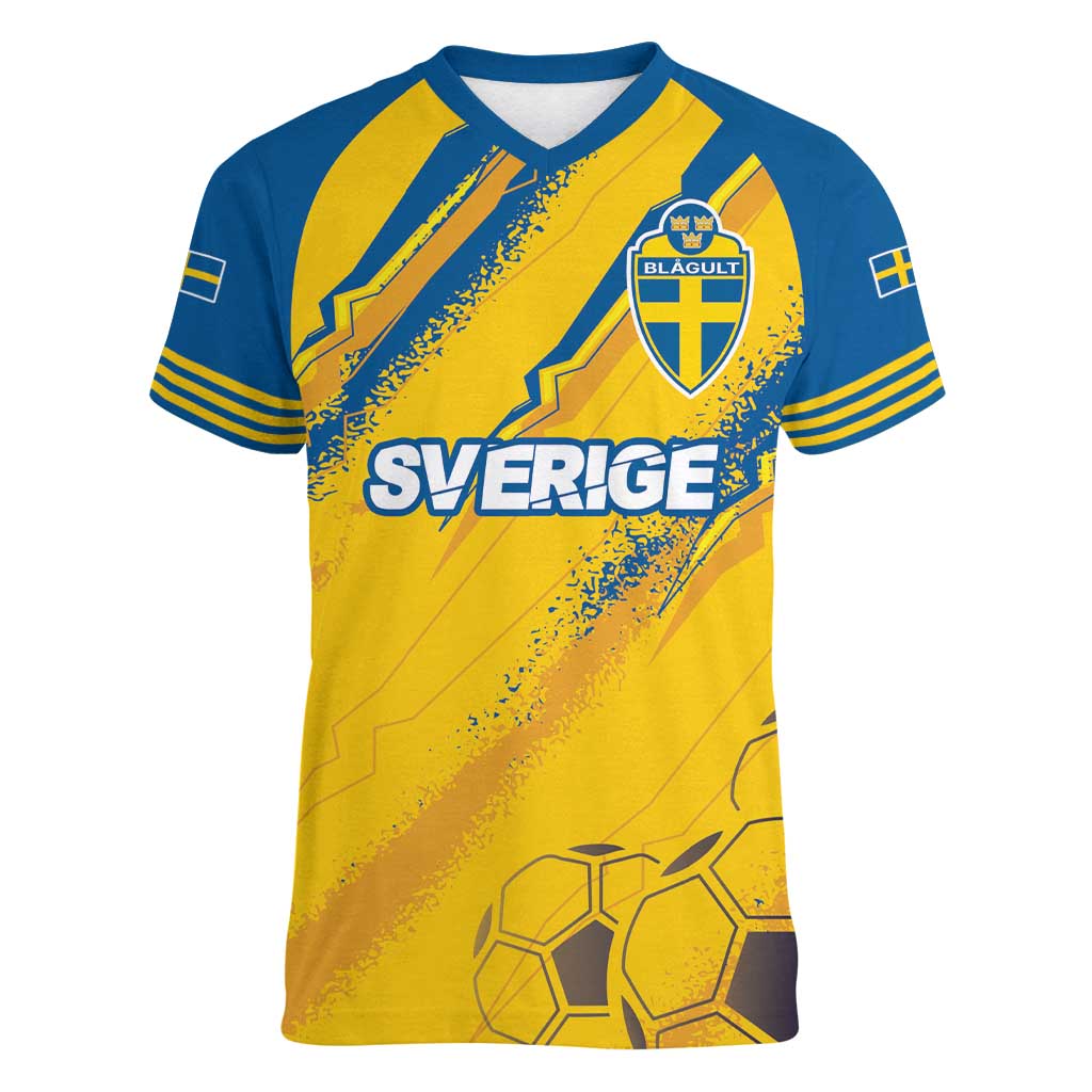 Custom Sweden Football Women V-Neck T-Shirt Sporty Style