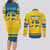 Personalized Sweden Ice Hockey Couples Matching Long Sleeve Bodycon Dress and Long Sleeve Button Shirt Sporty Style