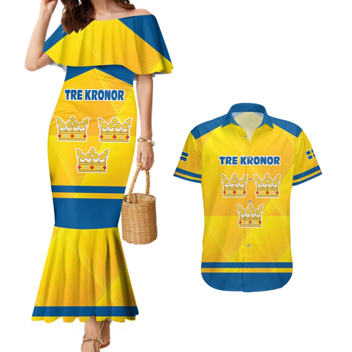 Personalized Sweden Ice Hockey Couples Matching Mermaid Dress and Hawaiian Shirt Sporty Style