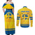 Personalized Sweden Ice Hockey Couples Matching Off Shoulder Maxi Dress and Long Sleeve Button Shirt Sporty Style