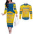 Personalized Sweden Ice Hockey Couples Matching Off The Shoulder Long Sleeve Dress and Long Sleeve Button Shirt Sporty Style