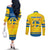 Personalized Sweden Ice Hockey Couples Matching Off The Shoulder Long Sleeve Dress and Long Sleeve Button Shirt Sporty Style