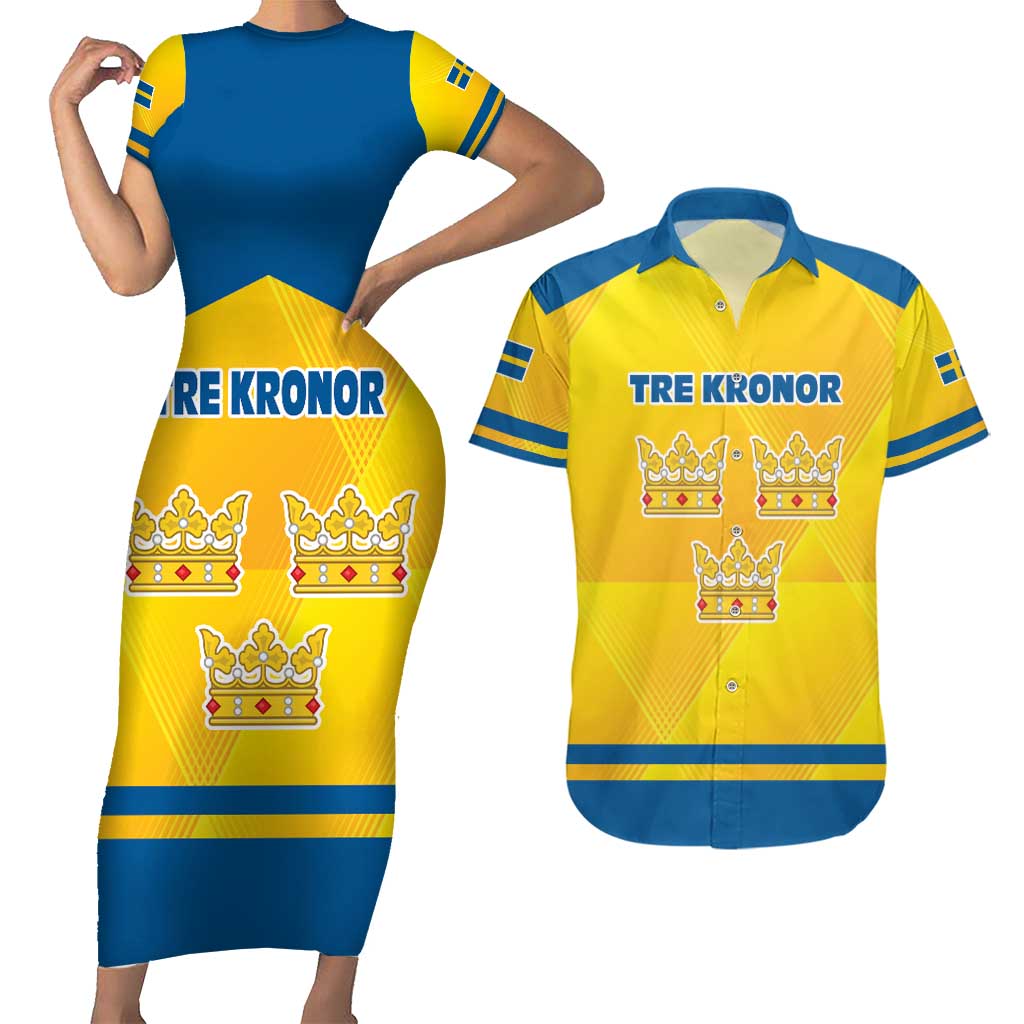 Personalized Sweden Ice Hockey Couples Matching Short Sleeve Bodycon Dress and Hawaiian Shirt Sporty Style