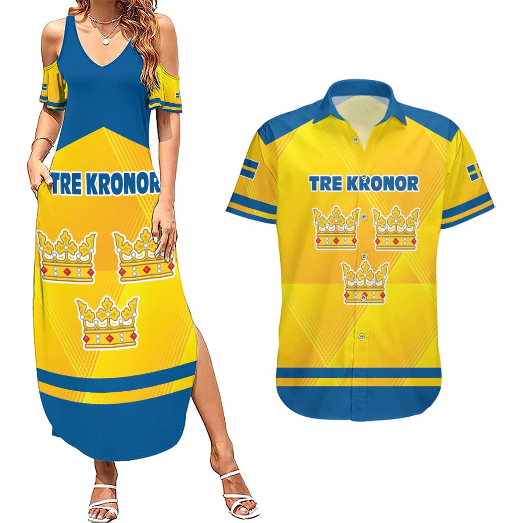 Personalized Sweden Ice Hockey Couples Matching Summer Maxi Dress and Hawaiian Shirt Sporty Style