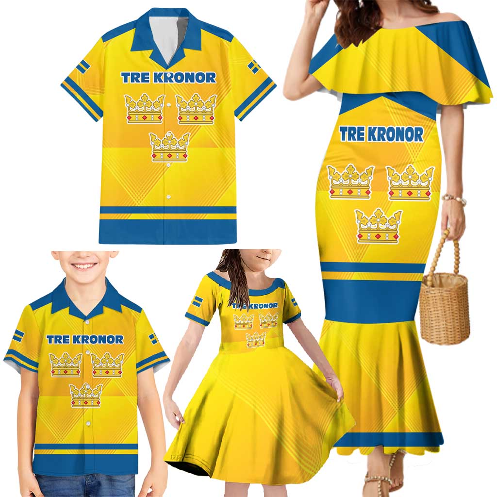 Personalized Sweden Ice Hockey Family Matching Mermaid Dress and Hawaiian Shirt Sporty Style