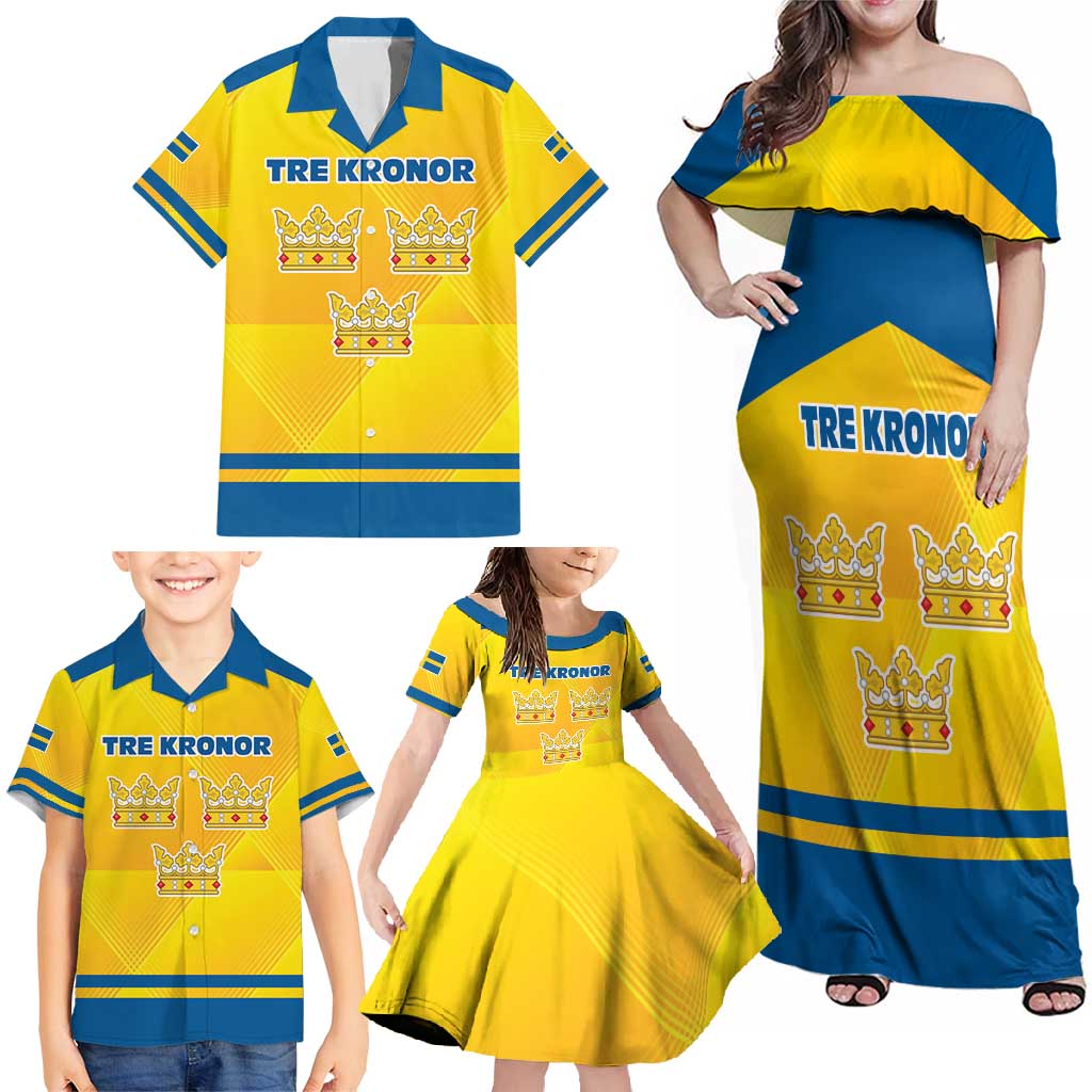 Personalized Sweden Ice Hockey Family Matching Off Shoulder Maxi Dress and Hawaiian Shirt Sporty Style