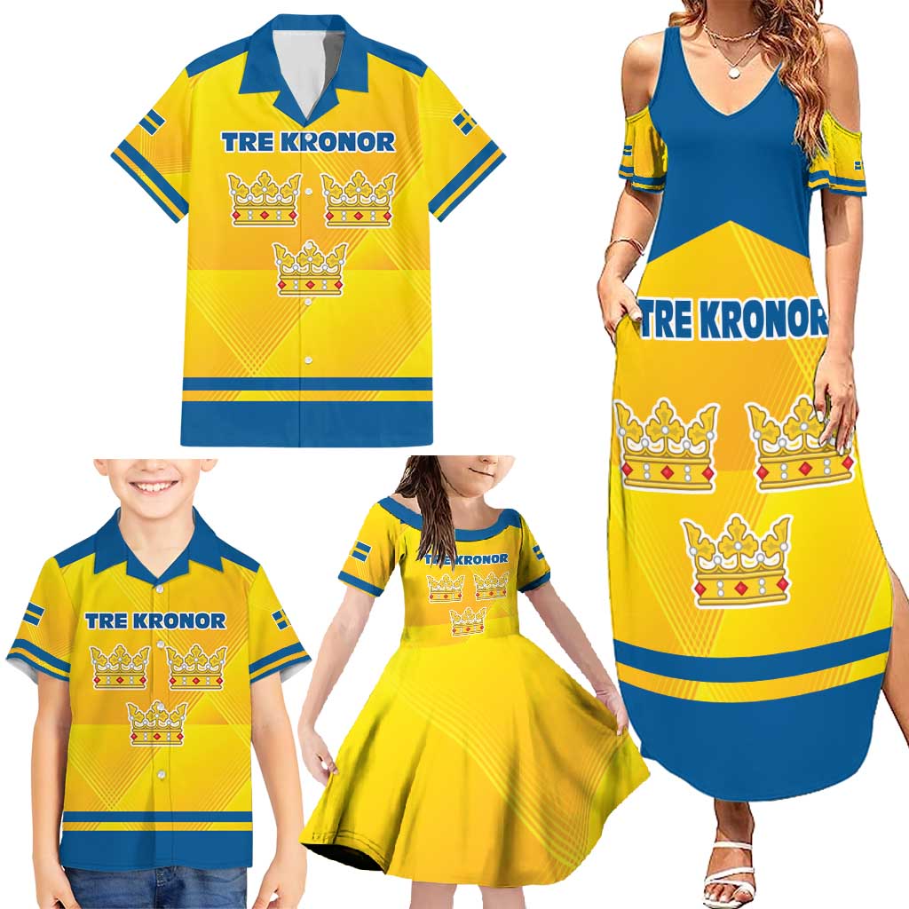 Personalized Sweden Ice Hockey Family Matching Summer Maxi Dress and Hawaiian Shirt Sporty Style