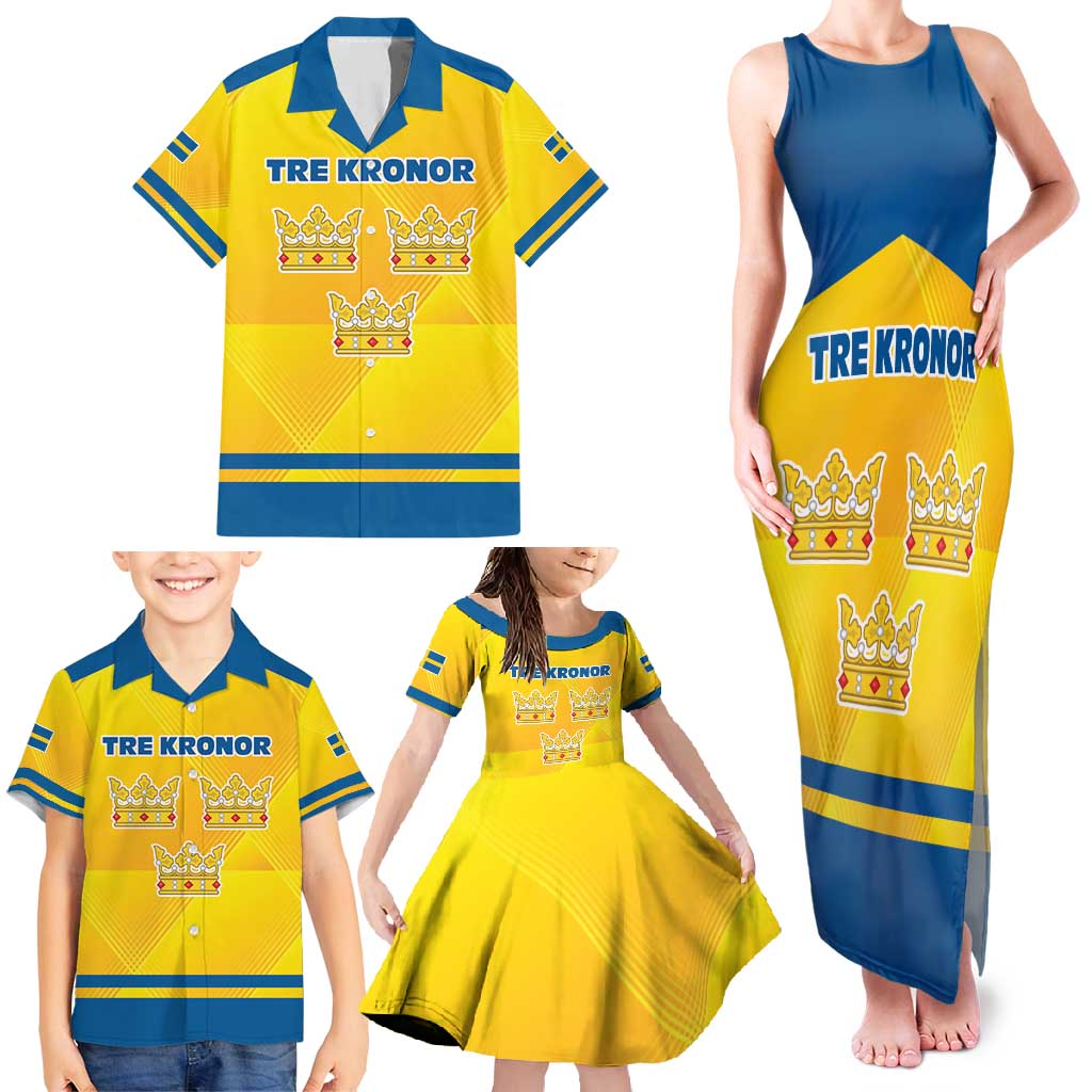 Personalized Sweden Ice Hockey Family Matching Tank Maxi Dress and Hawaiian Shirt Sporty Style