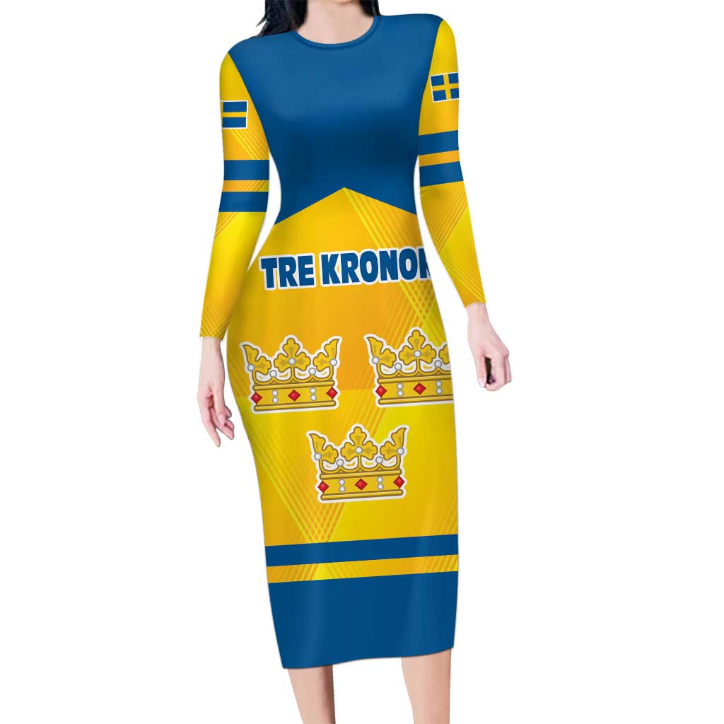 Personalized Sweden Ice Hockey Long Sleeve Bodycon Dress Sporty Style