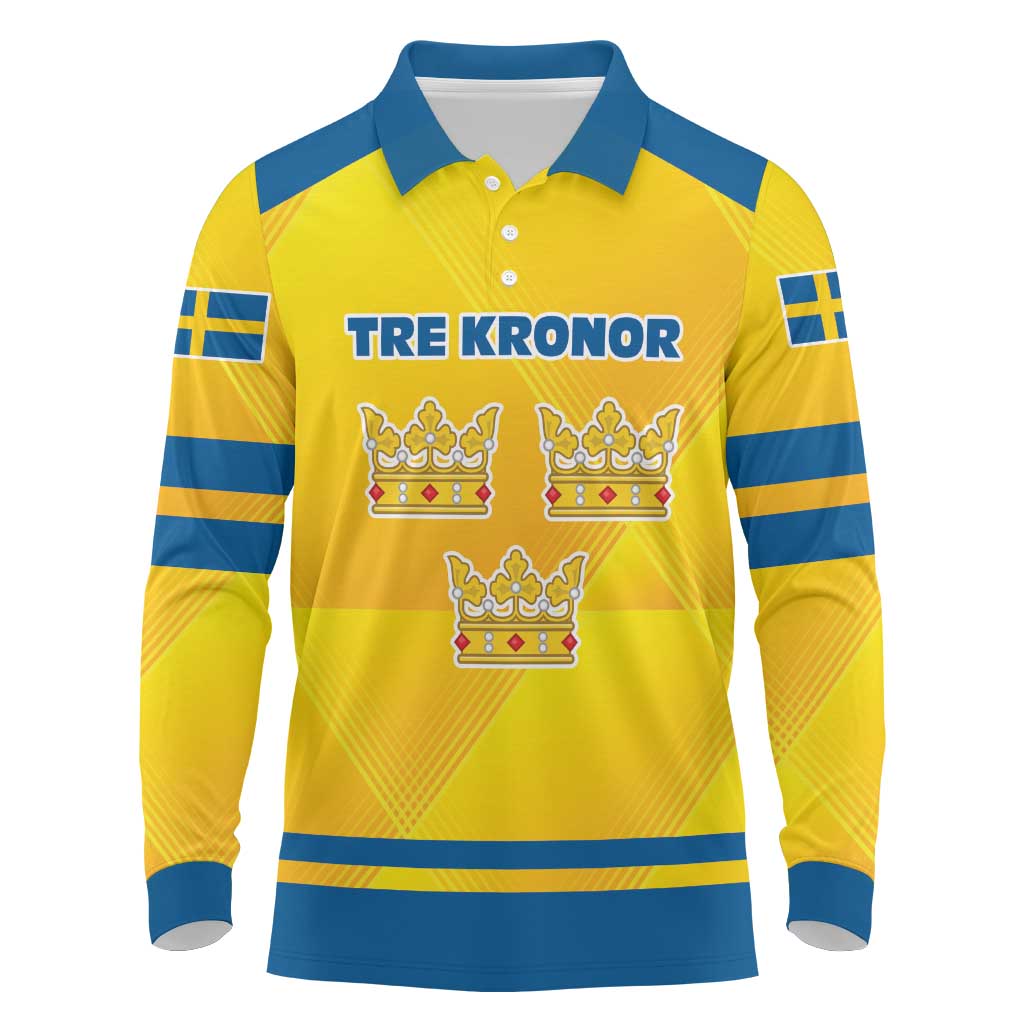 Personalized Sweden Ice Hockey Long Sleeve Polo Shirt Sporty Style