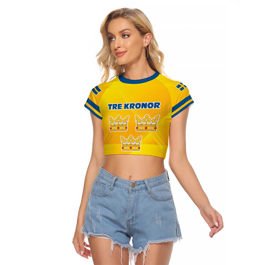 Personalized Sweden Ice Hockey Raglan Cropped T Shirt Sporty Style