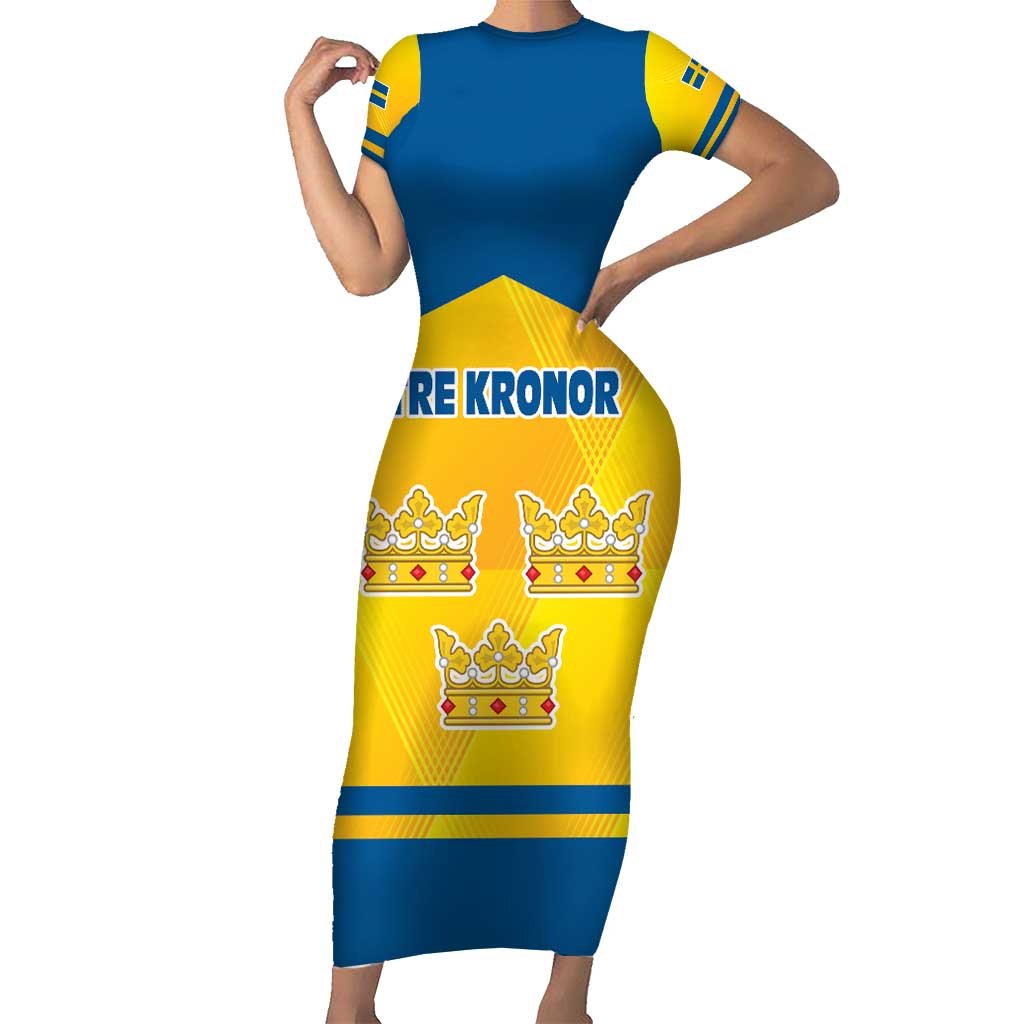 Personalized Sweden Ice Hockey Short Sleeve Bodycon Dress Sporty Style