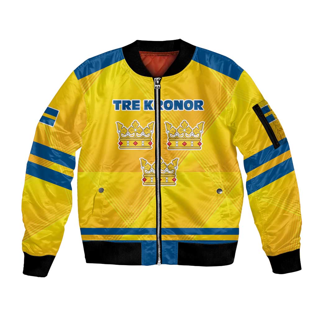 Personalized Sweden Ice Hockey Sleeve Zip Bomber Jacket Sporty Style