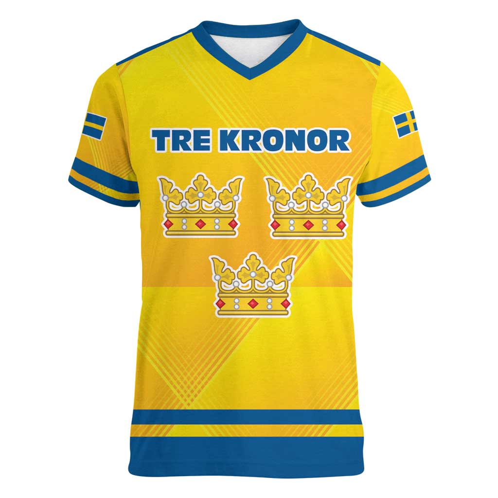 Personalized Sweden Ice Hockey Women V-Neck T-Shirt Sporty Style