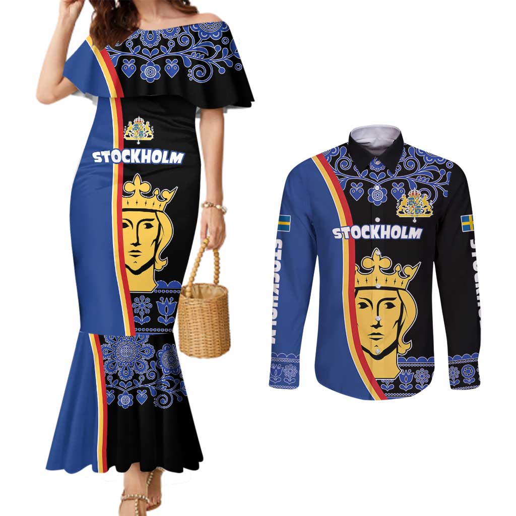 Kingdom of Sweden Stockholm County Couples Matching Mermaid Dress and Long Sleeve Button Shirt Sweden Coat of arms of Stockholm