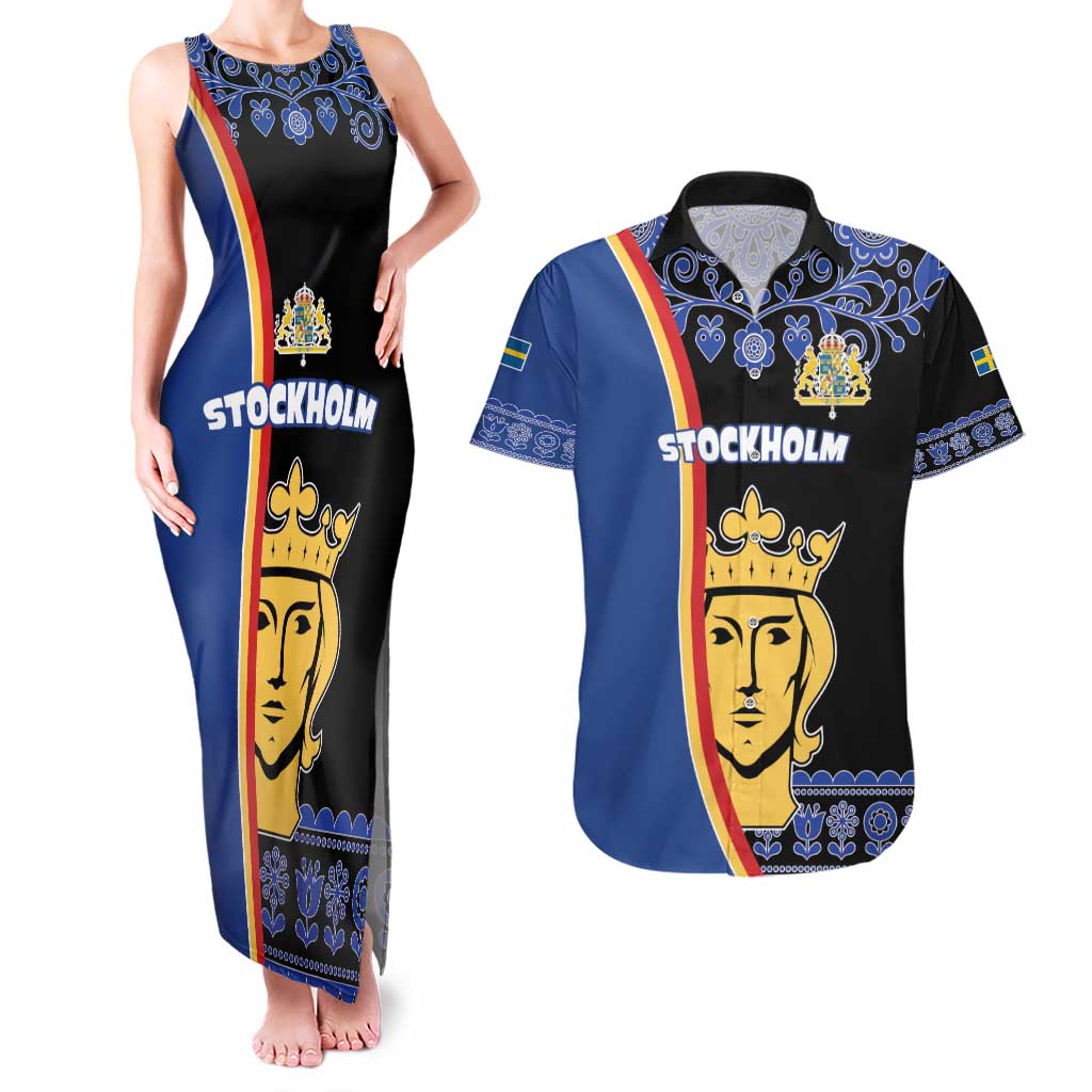 Kingdom of Sweden Stockholm County Couples Matching Tank Maxi Dress and Hawaiian Shirt Sweden Coat of arms of Stockholm