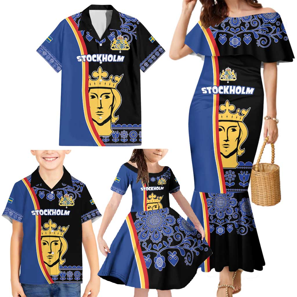 Kingdom of Sweden Stockholm County Family Matching Mermaid Dress and Hawaiian Shirt Sweden Coat of arms of Stockholm