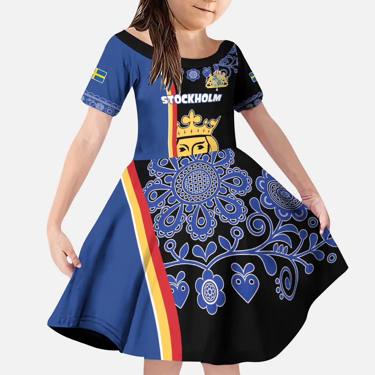 Kingdom of Sweden Stockholm County Kid Short Sleeve Dress Sweden Coat of arms of Stockholm