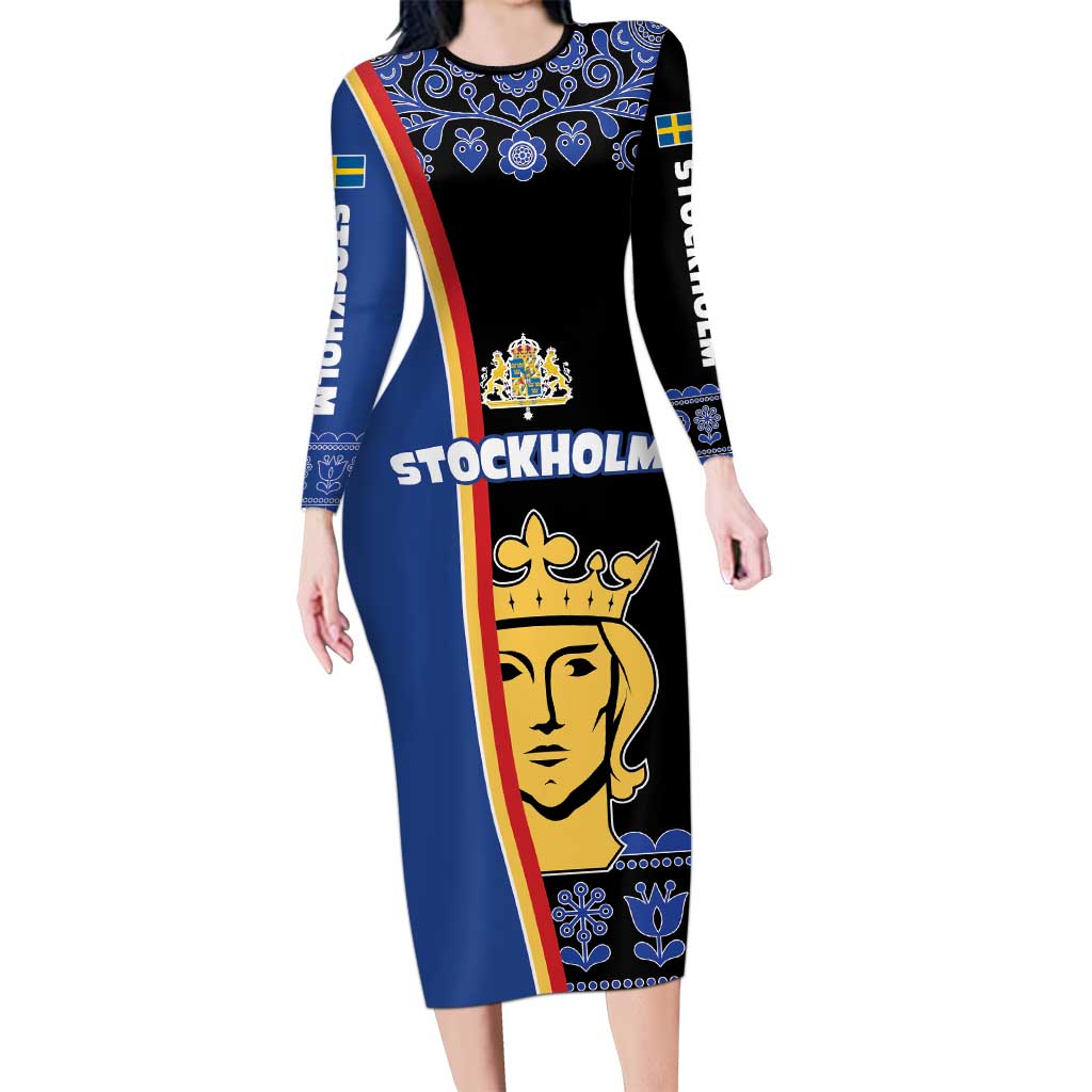 Kingdom of Sweden Stockholm County Long Sleeve Bodycon Dress Sweden Coat of arms of Stockholm