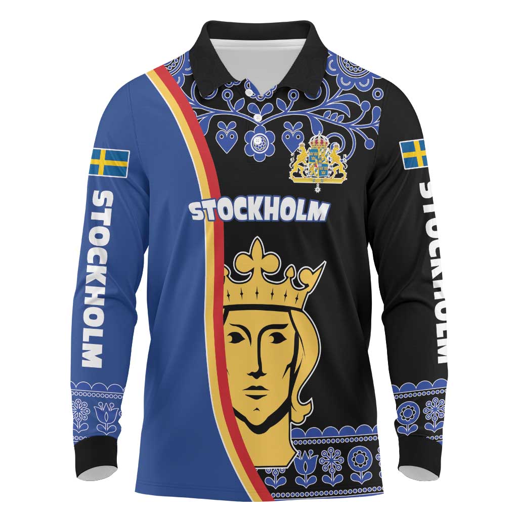 Kingdom of Sweden Stockholm County Long Sleeve Polo Shirt Sweden Coat of arms of Stockholm