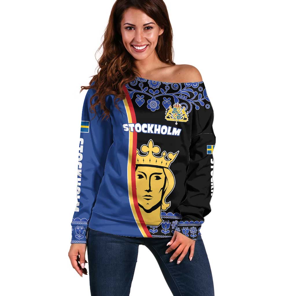 Kingdom of Sweden Stockholm County Off Shoulder Sweater Sweden Coat of arms of Stockholm