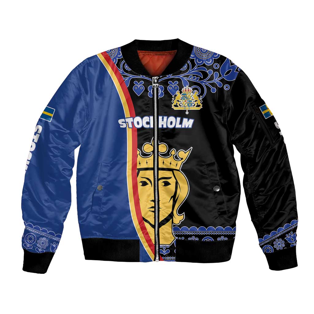 Kingdom of Sweden Stockholm County Sleeve Zip Bomber Jacket Sweden Coat of arms of Stockholm