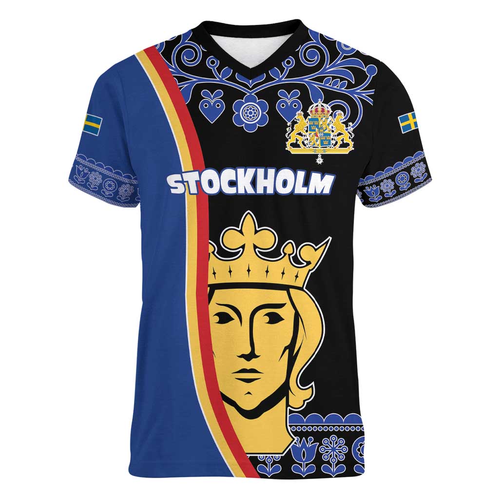 Kingdom of Sweden Stockholm County Women V-Neck T-Shirt Sweden Coat of arms of Stockholm