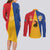 Kingdom of Sweden Stockholm County Couples Matching Long Sleeve Bodycon Dress and Long Sleeve Button Shirt Flag Style