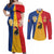 Kingdom of Sweden Stockholm County Couples Matching Off Shoulder Maxi Dress and Long Sleeve Button Shirt Flag Style