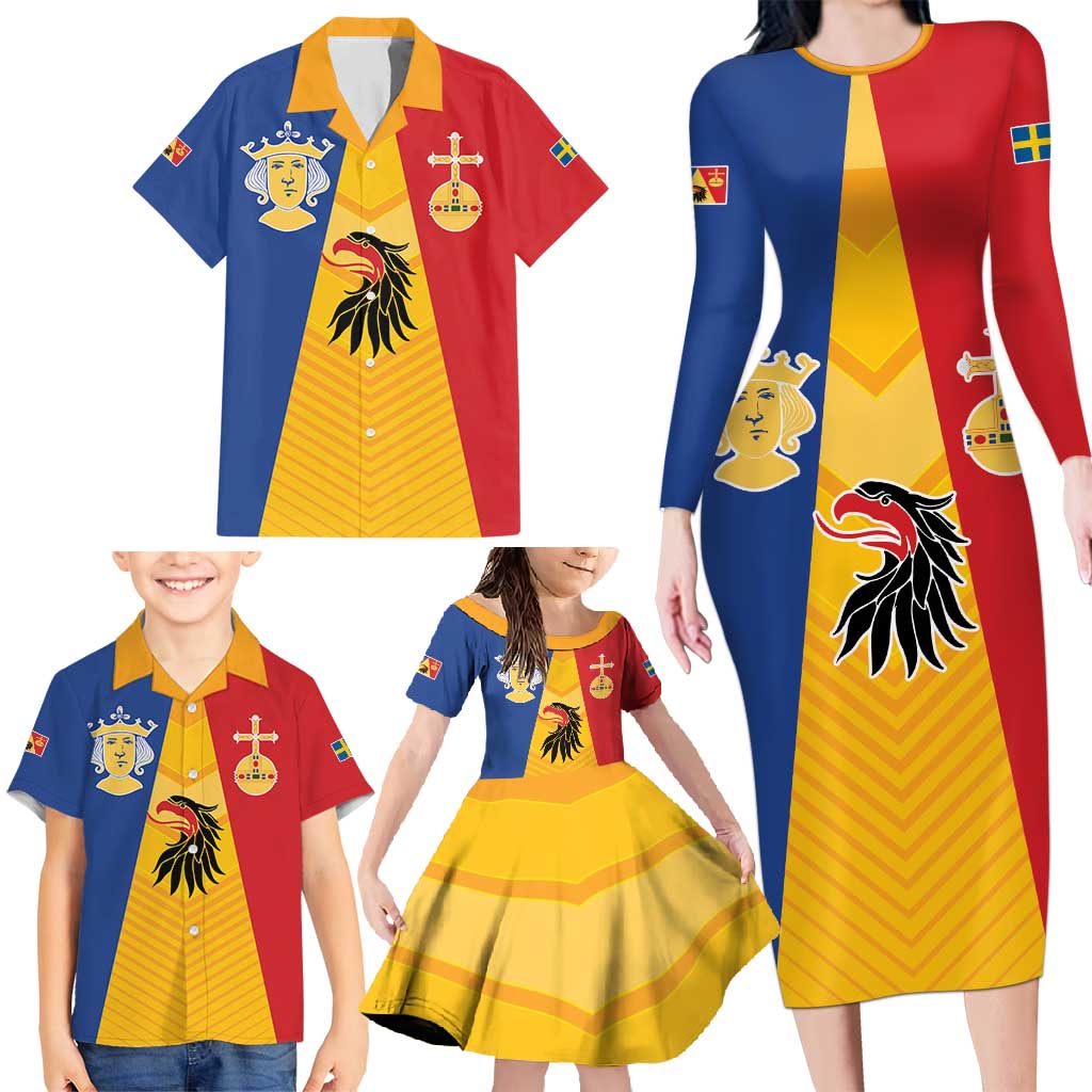 Kingdom of Sweden Stockholm County Family Matching Long Sleeve Bodycon Dress and Hawaiian Shirt Flag Style