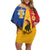 Kingdom of Sweden Stockholm County Family Matching Off Shoulder Short Dress and Hawaiian Shirt Flag Style