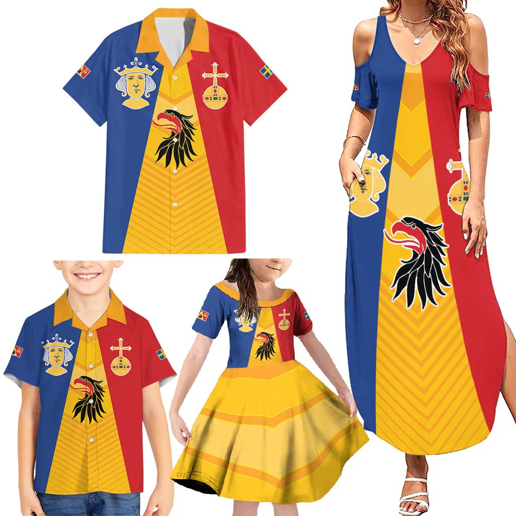 Kingdom of Sweden Stockholm County Family Matching Summer Maxi Dress and Hawaiian Shirt Flag Style