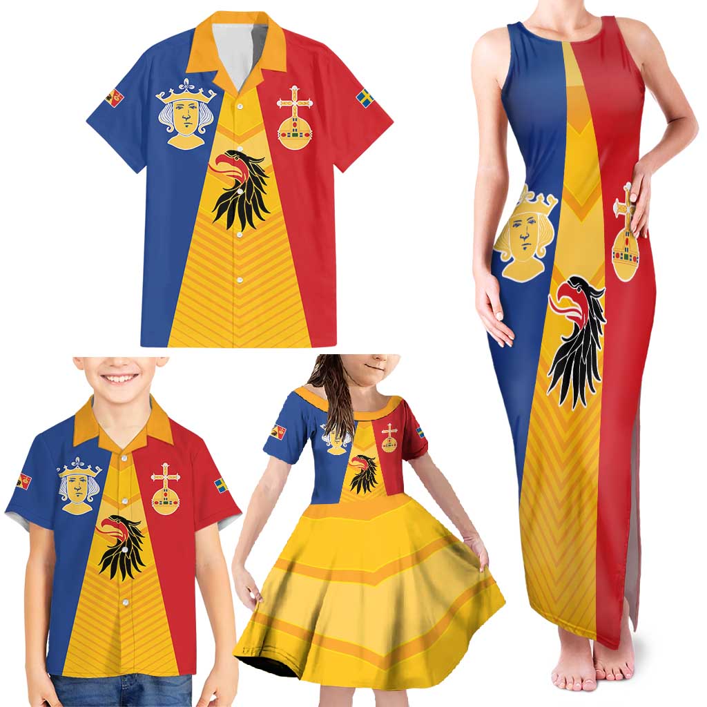 Kingdom of Sweden Stockholm County Family Matching Tank Maxi Dress and Hawaiian Shirt Flag Style