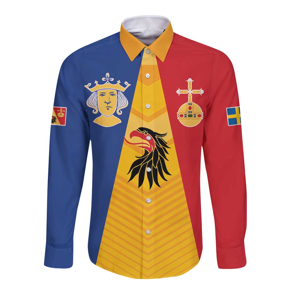 Kingdom of Sweden Stockholm County Long Sleeve Button Shirt Flag Style