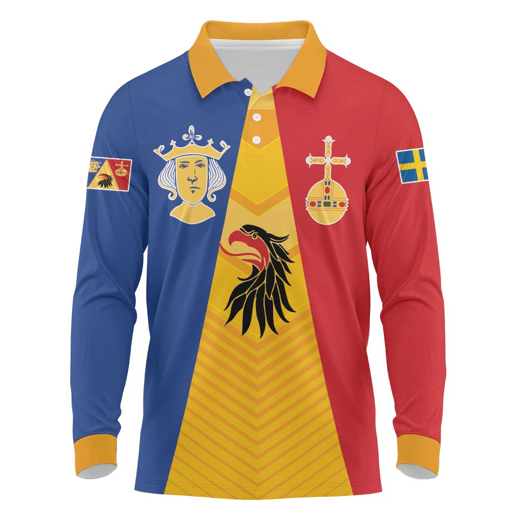 Kingdom of Sweden Stockholm County Long Sleeve Polo Shirt Flag Style