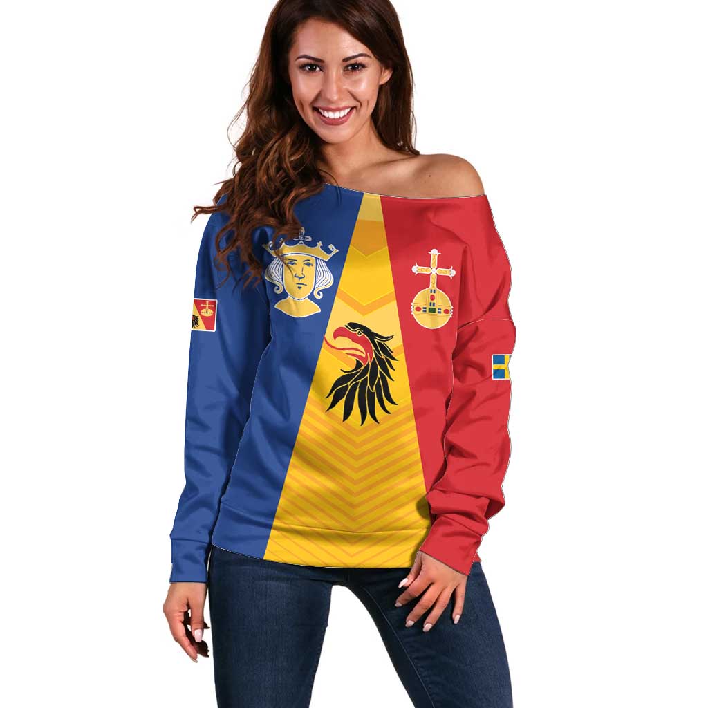 Kingdom of Sweden Stockholm County Off Shoulder Sweater Flag Style